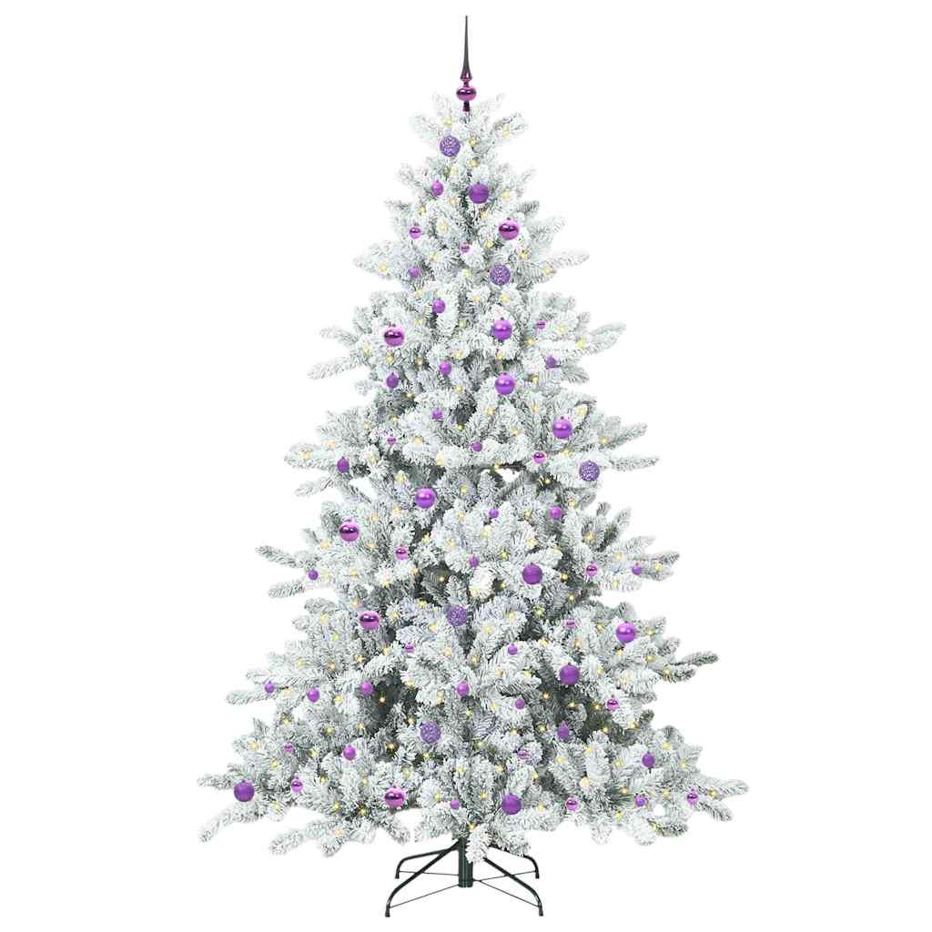 Kunstigt Hinged Juletræ med 300 LED'er Hvid 240 cm PVC og Stål
