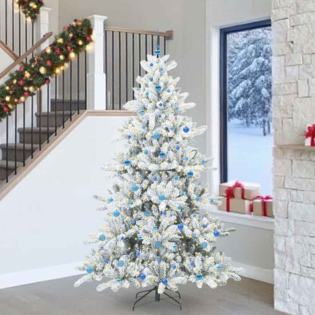 Kunstigt Hinged Juletræ med 300 LED'er Hvid 240 cm PVC og Stål