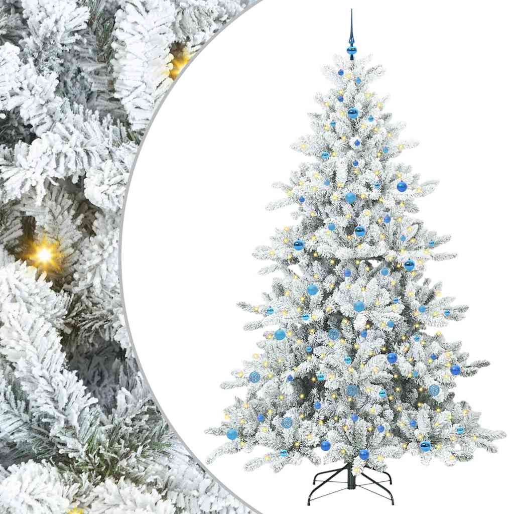 Kunstigt Hinged Juletræ med 300 LED'er Hvid 240 cm PVC og Stål