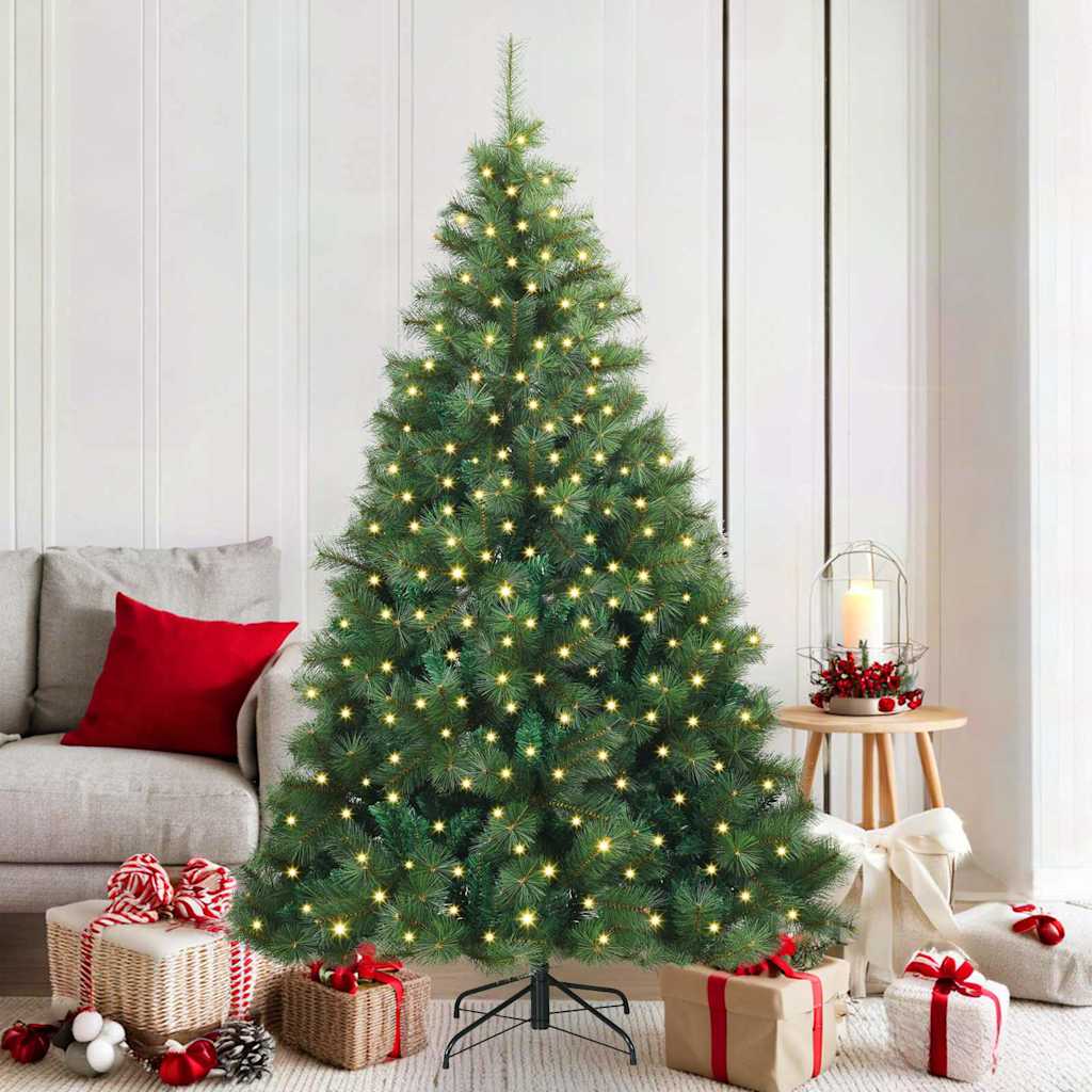 Kunstigt juletræ med 300 LED'er Grøn 180 cm PE og PVC