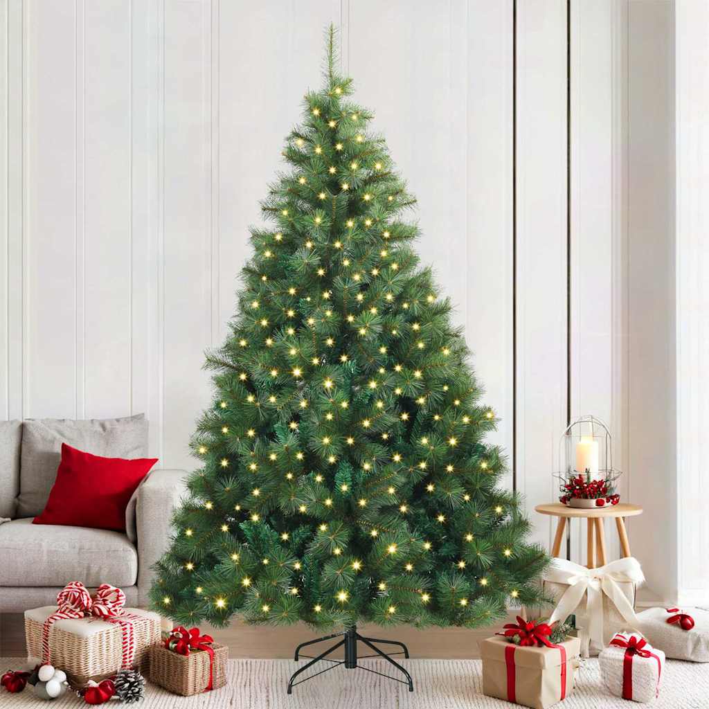 Kunstigt juletræ med 300 LED'er Grøn 210 cm PE og PVC