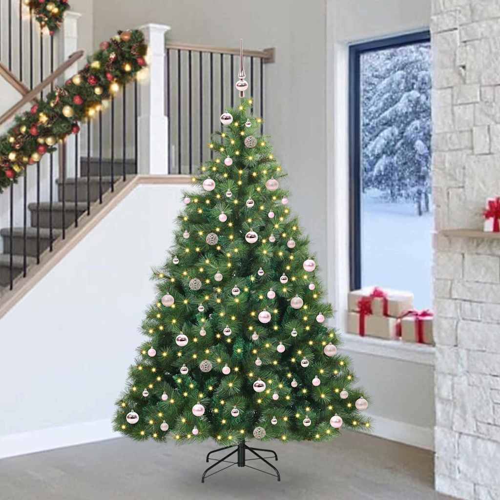 Kunstigt juletræ med 300 LED'er Grøn 240 cm PE og PVC