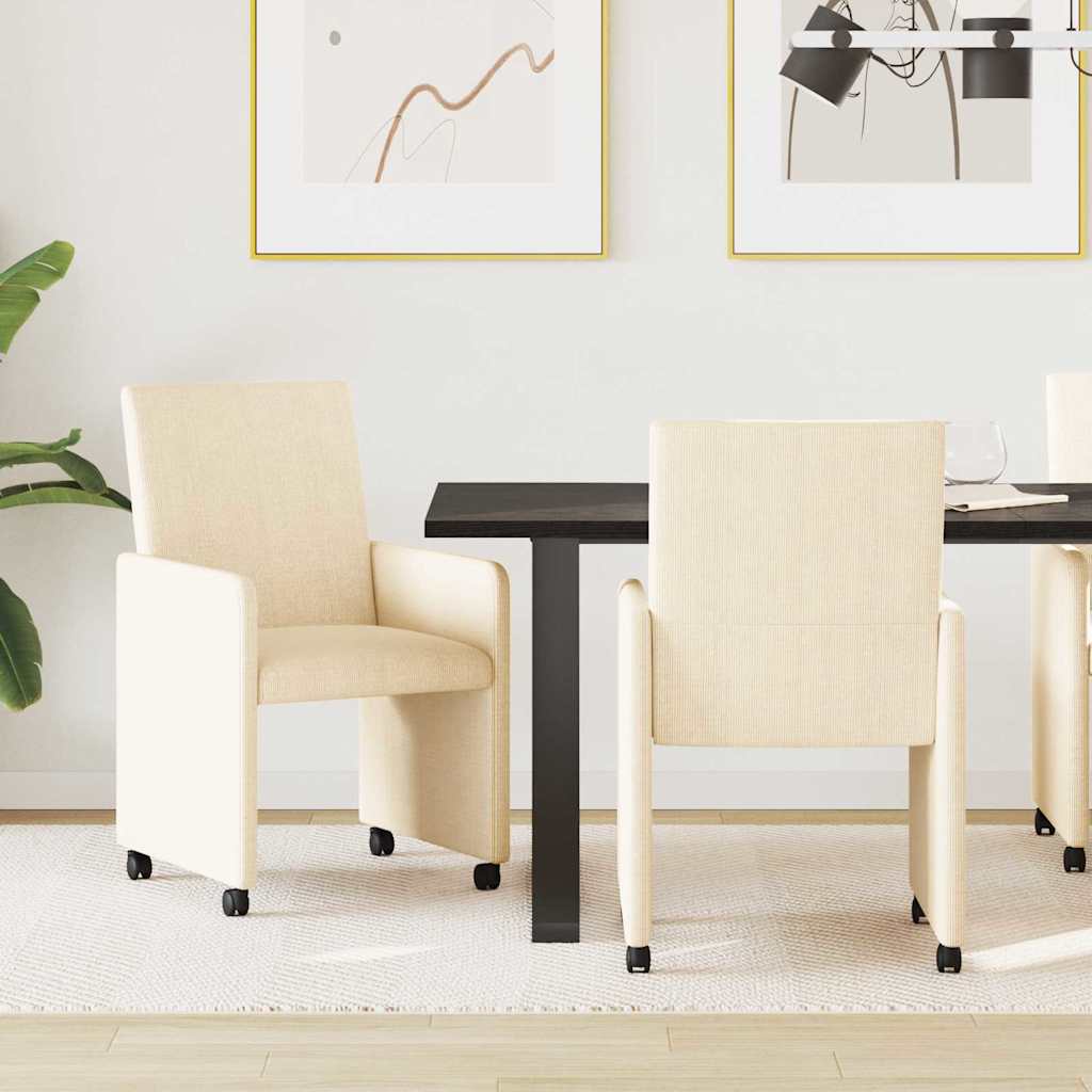 Spisebordsstole med hjul 2 stk. Corduroy stof Creme