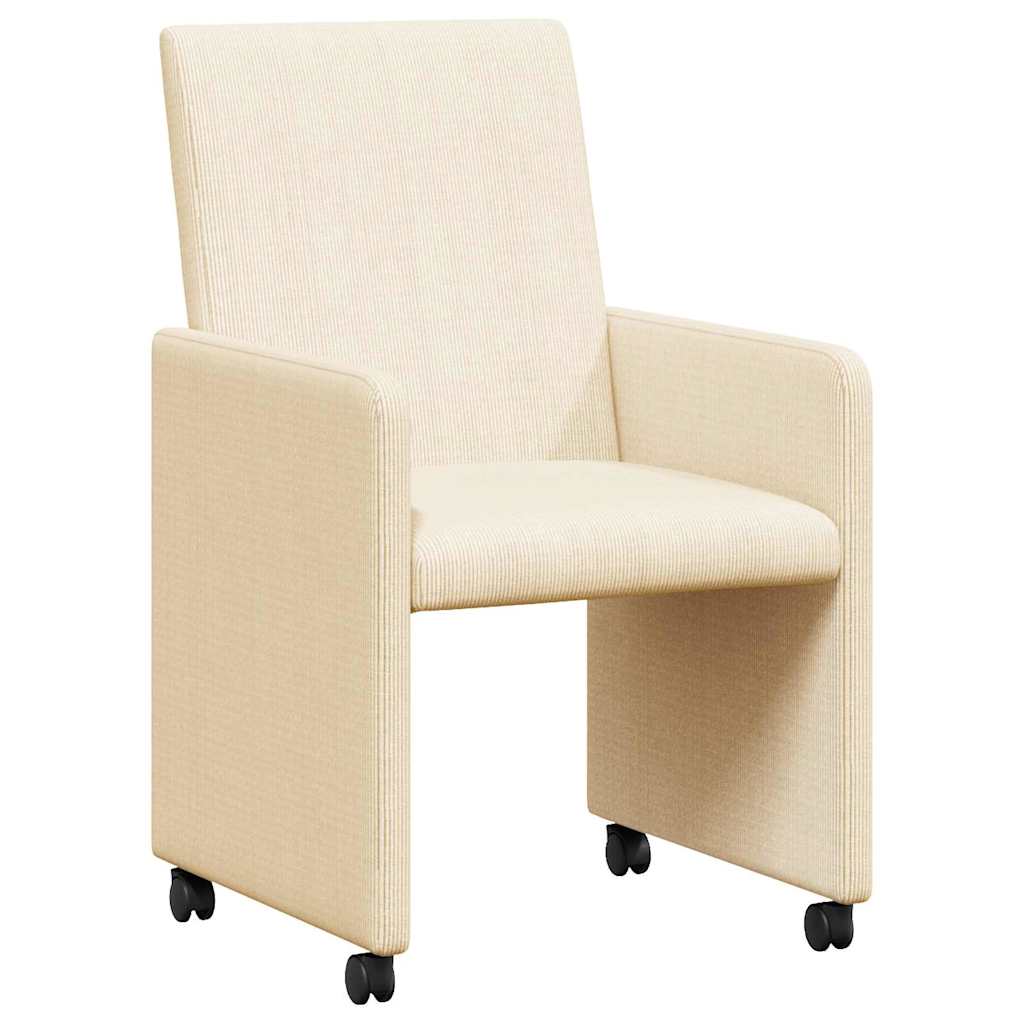 Spisebordsstole med hjul 2 stk. Corduroy stof Creme