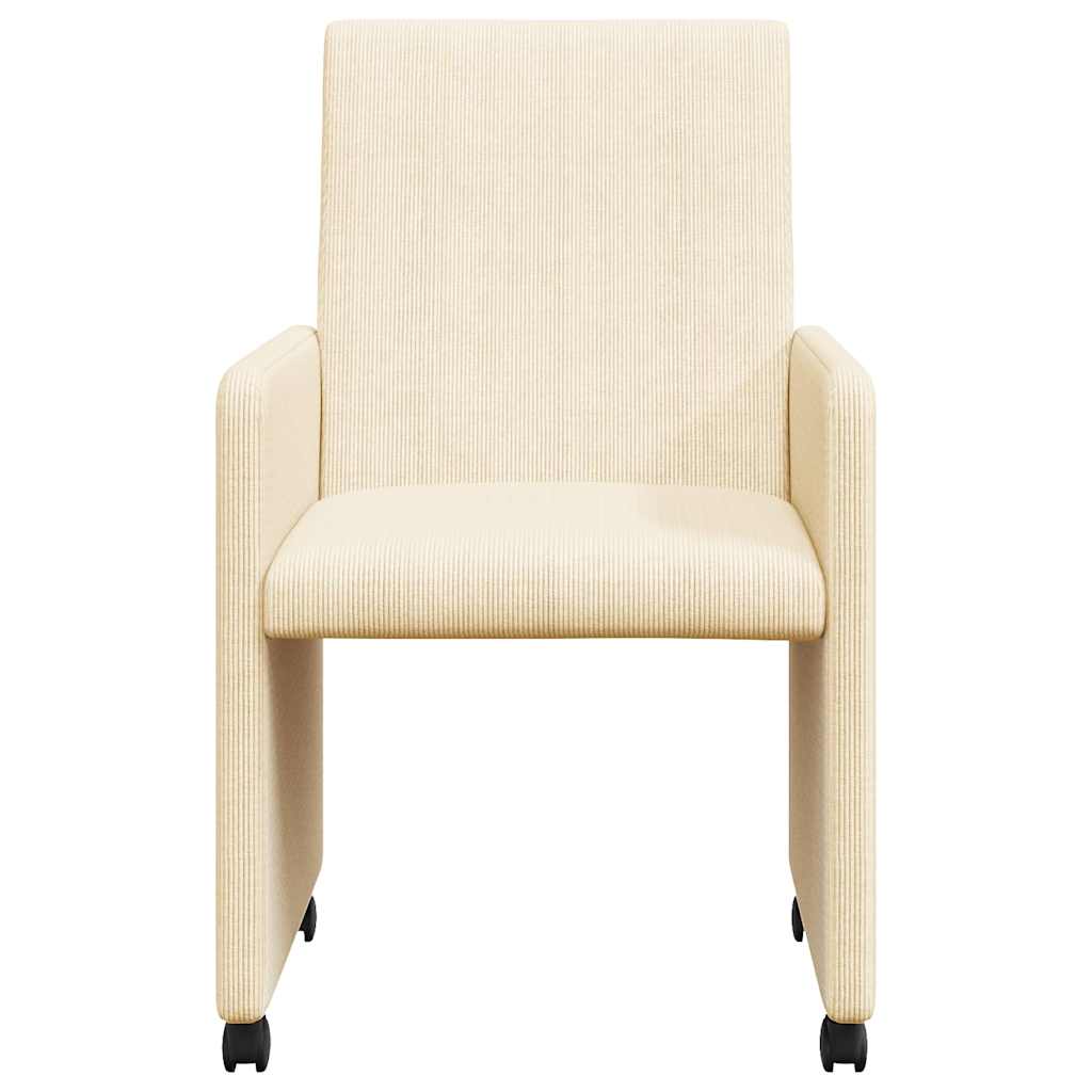 Spisebordsstole med hjul 2 stk. Corduroy stof Creme