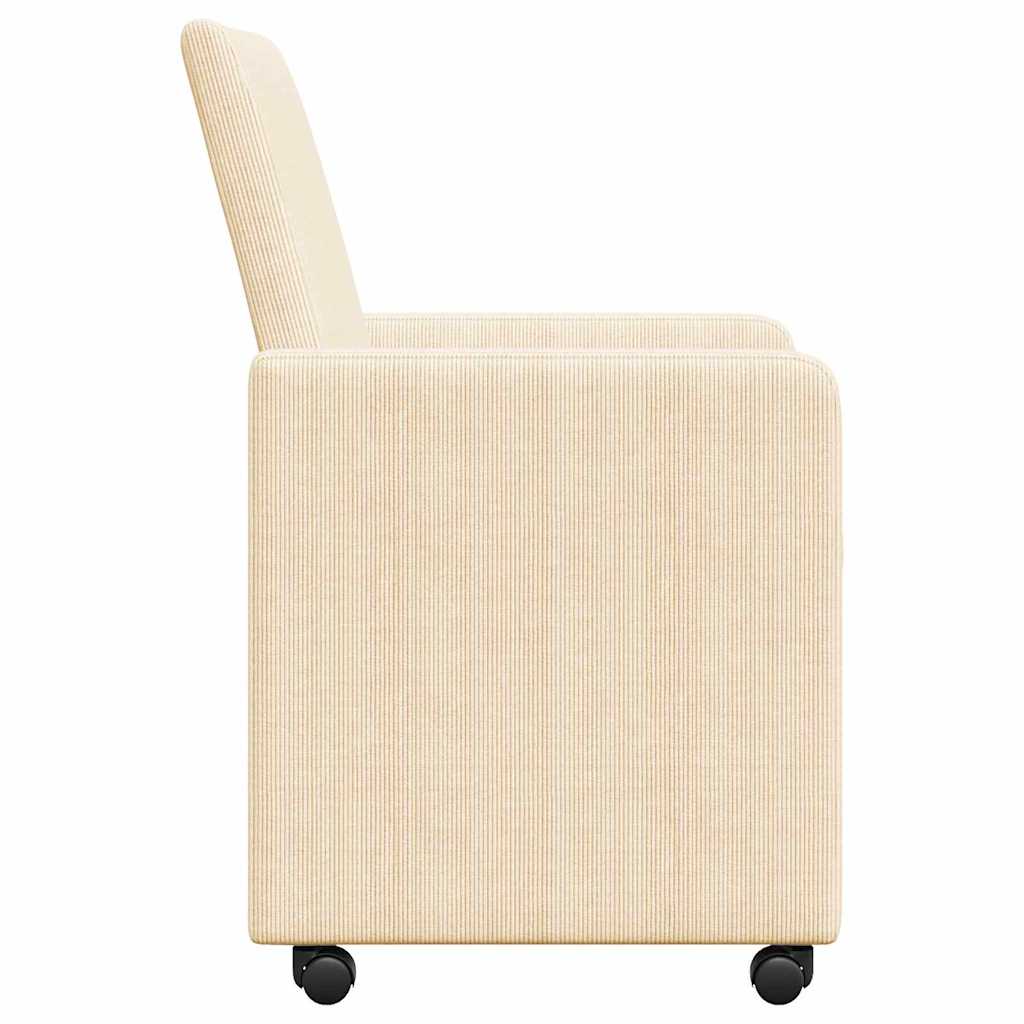 Spisebordsstole med hjul 2 stk. Corduroy stof Creme