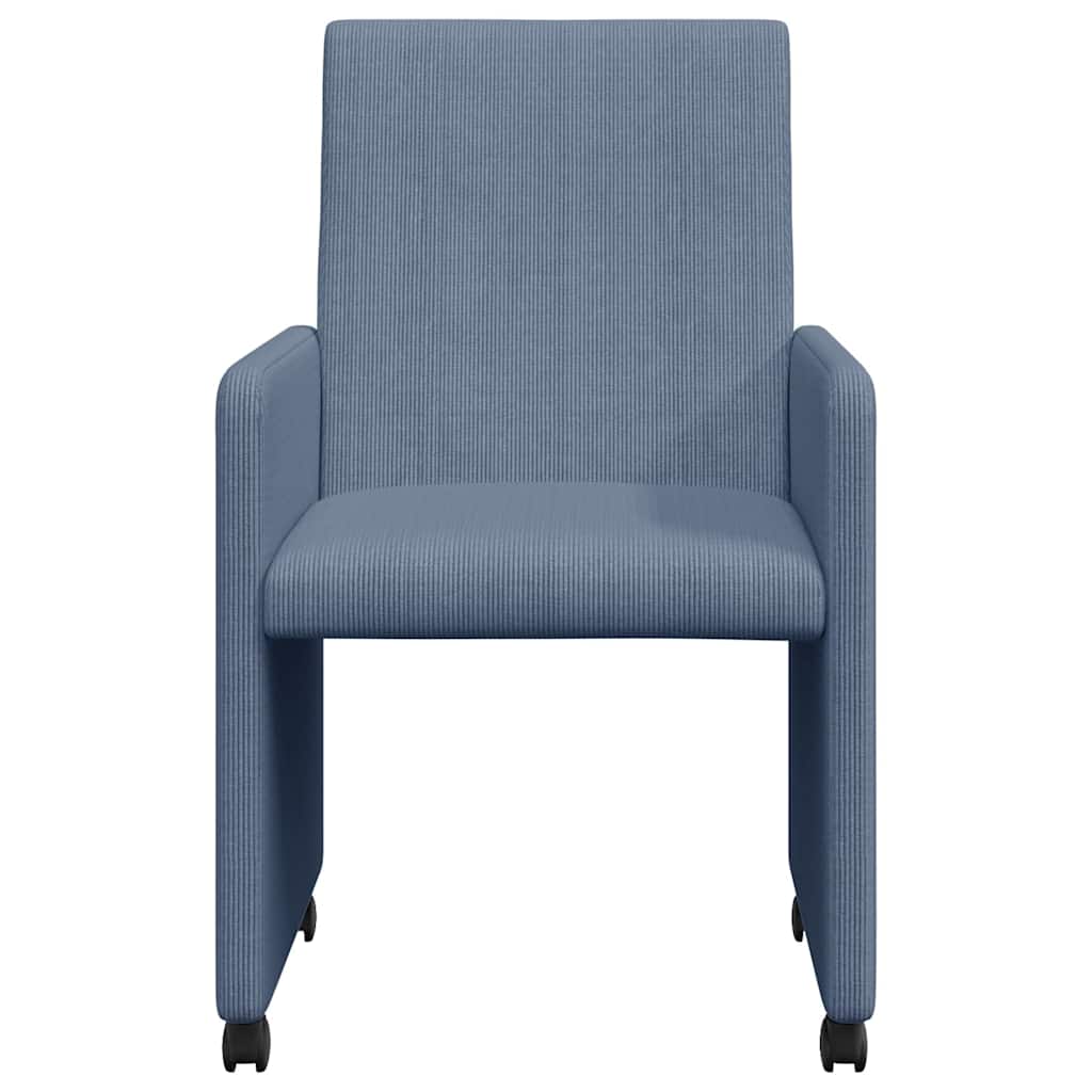 Spisebordsstole med hjul 2 stk. Corduroy stof Blå