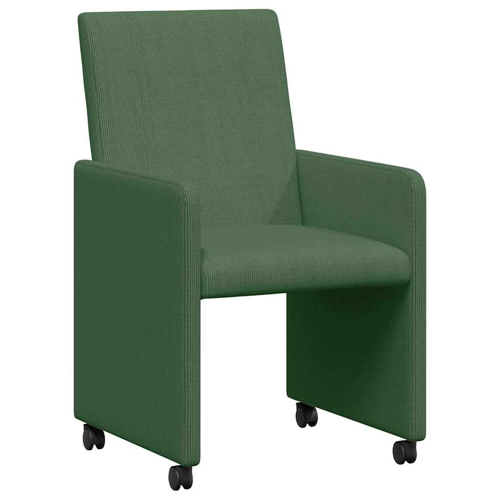 Spisebordsstole med hjul 2 stk. Corduroy stof Grå grøn
