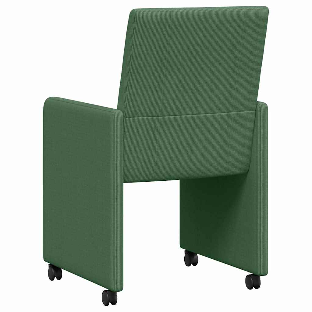 Spisebordsstole med hjul 2 stk. Corduroy stof Grå grøn