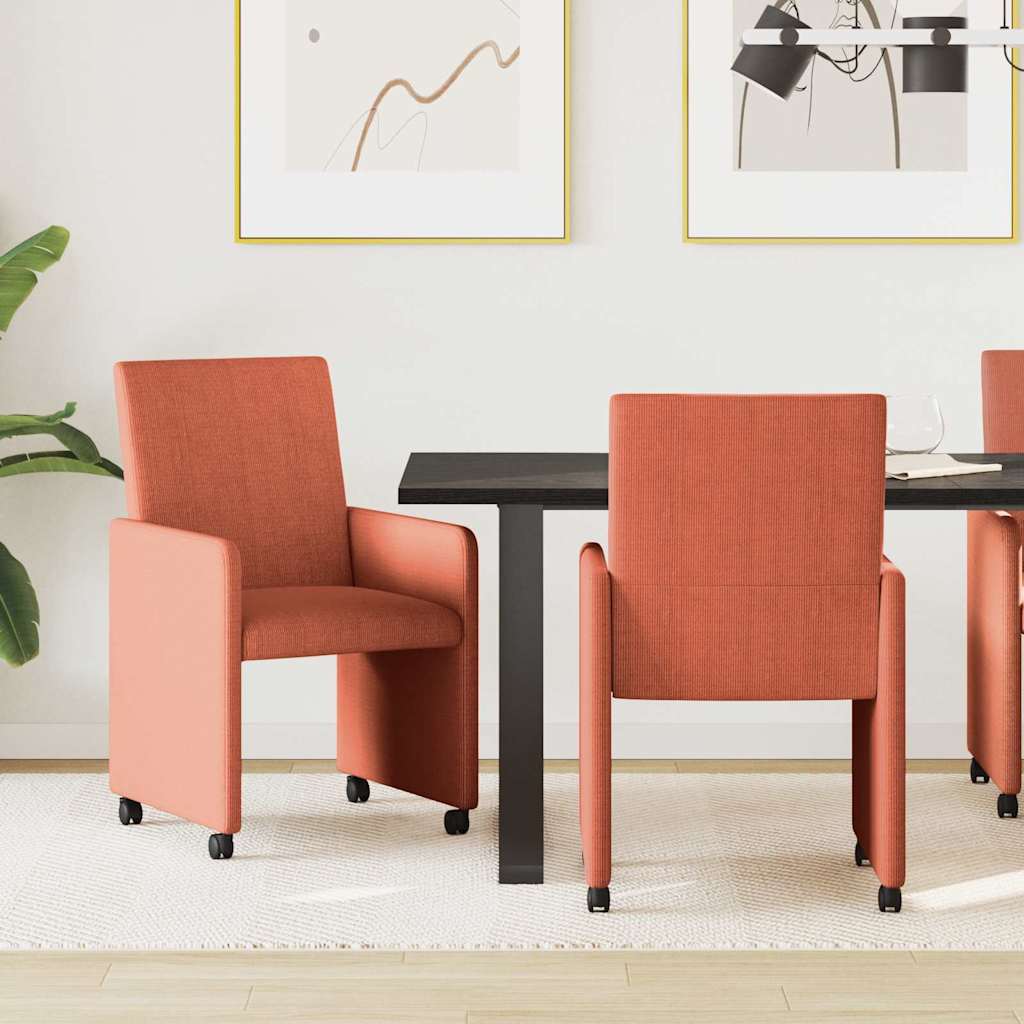 Spisebordsstole med hjul 2 stk. Corduroy stof Rød orange