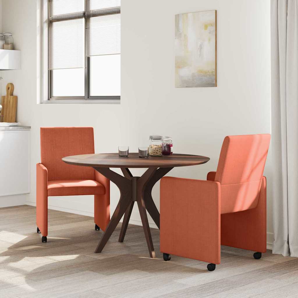 Spisebordsstole med hjul 2 stk. Corduroy stof Rød orange