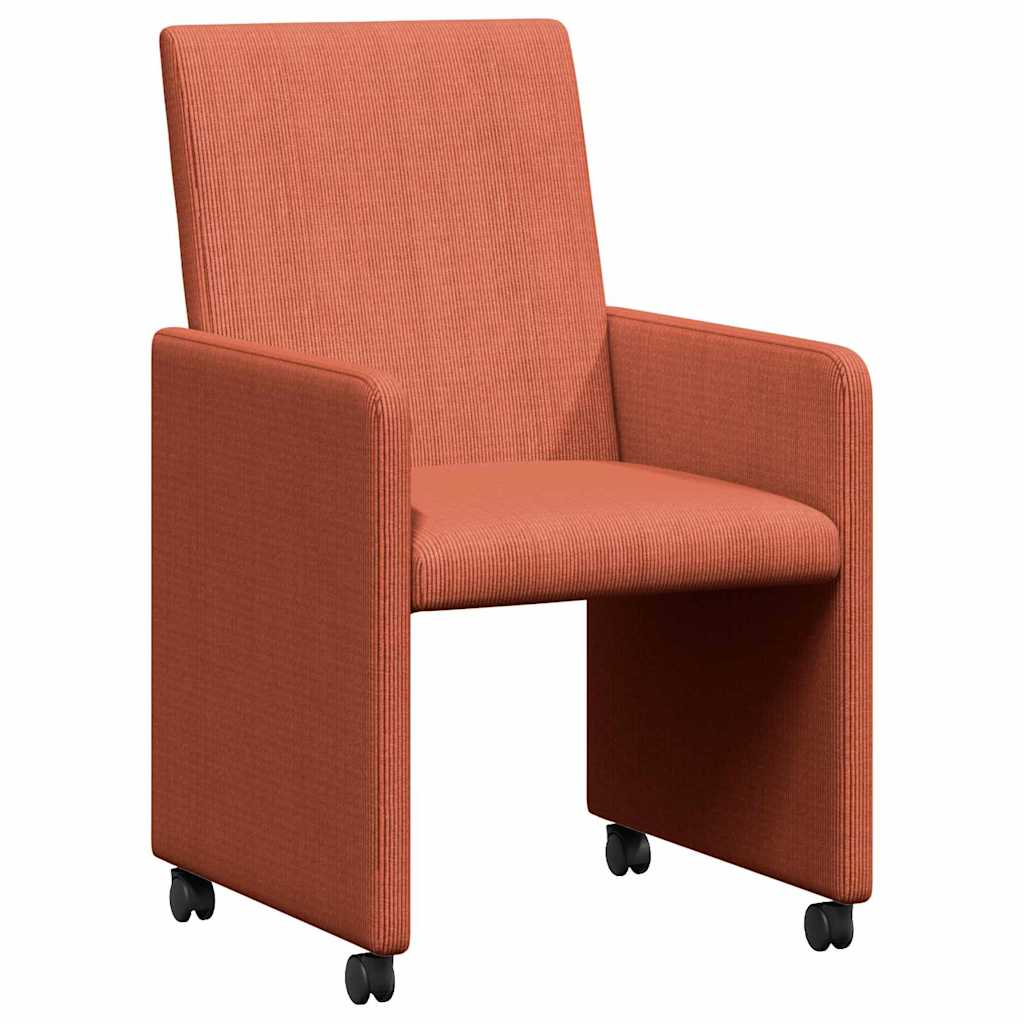 Spisebordsstole med hjul 2 stk. Corduroy stof Rød orange