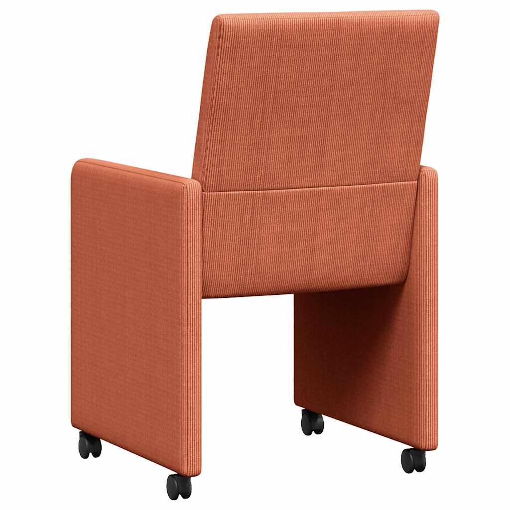 Spisebordsstole med hjul 2 stk. Corduroy stof Rød orange