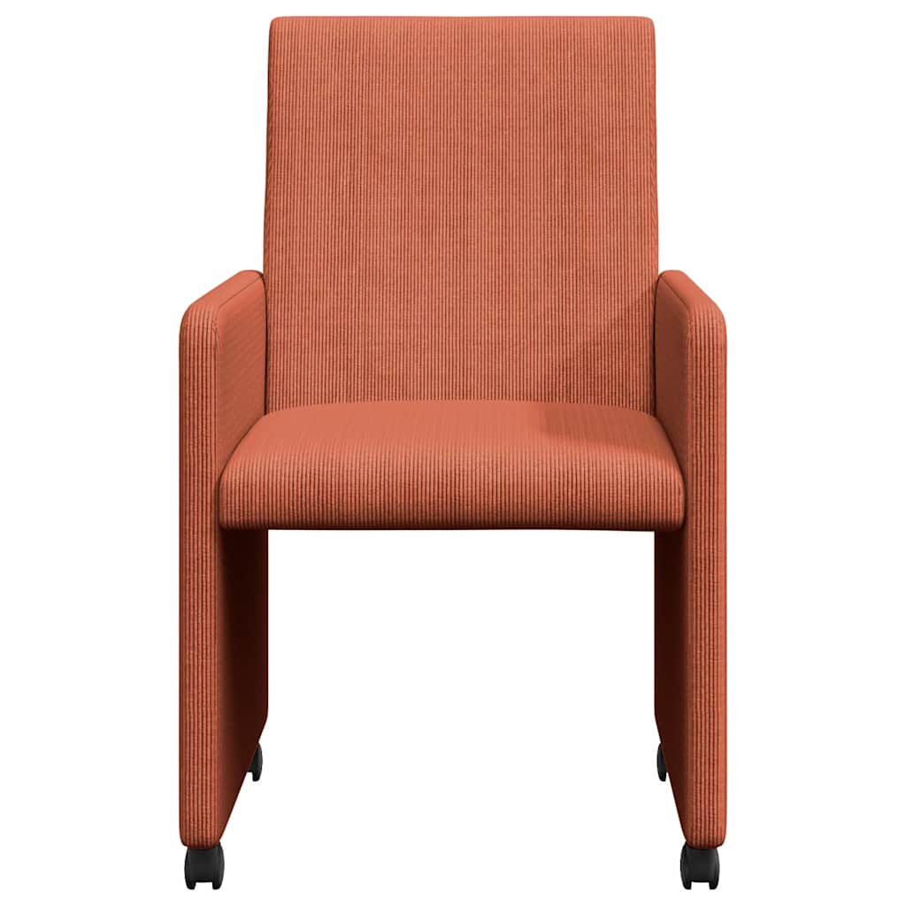 Spisebordsstole med hjul 2 stk. Corduroy stof Rød orange