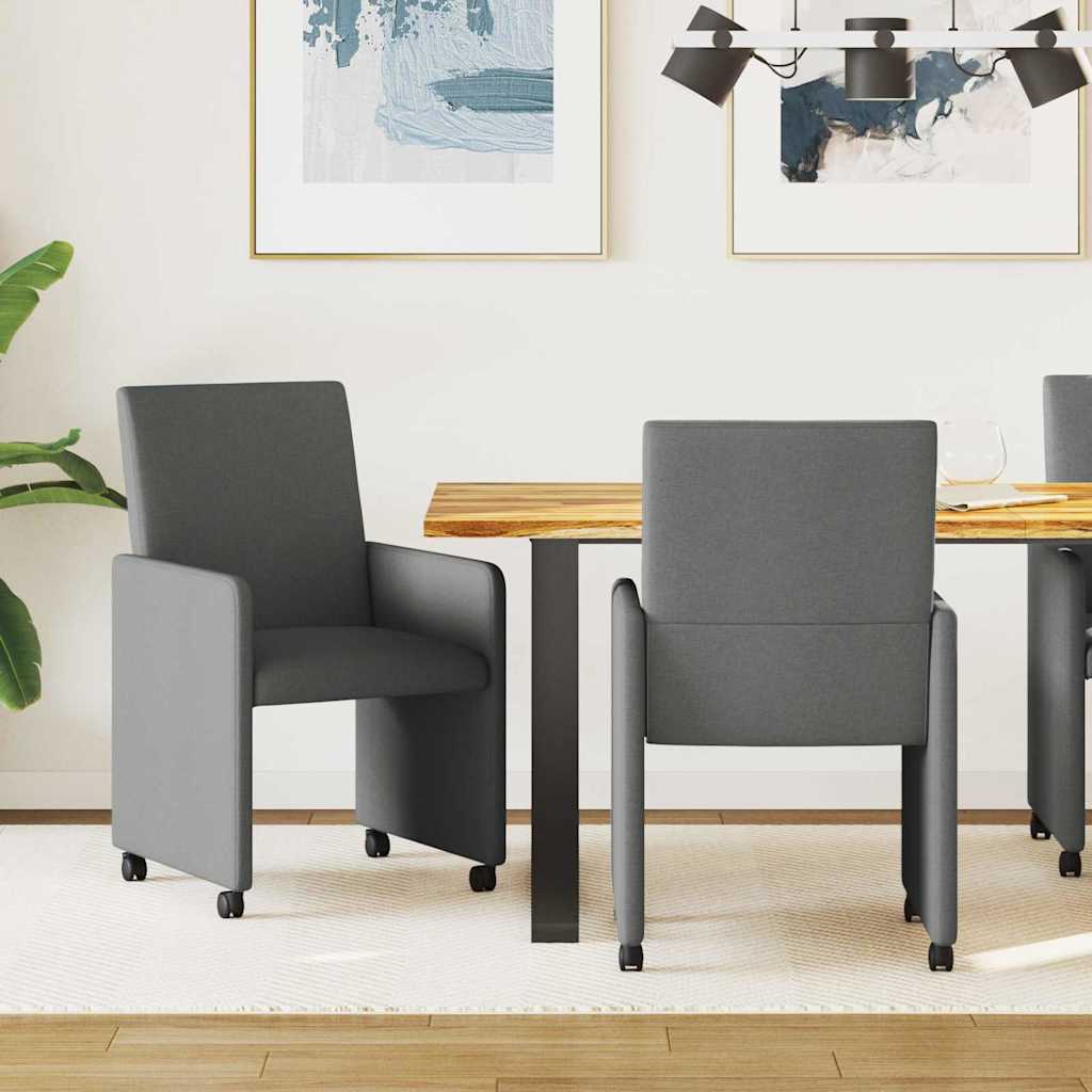 Spisebordsstole med hjul 2 stk. Stof Mørkegrå 57 x 66 x 94 cm