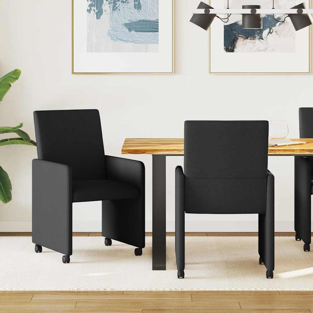 Spisebordsstole med hjul 2 stk. Stof Sort 57 x 66 x 94 cm