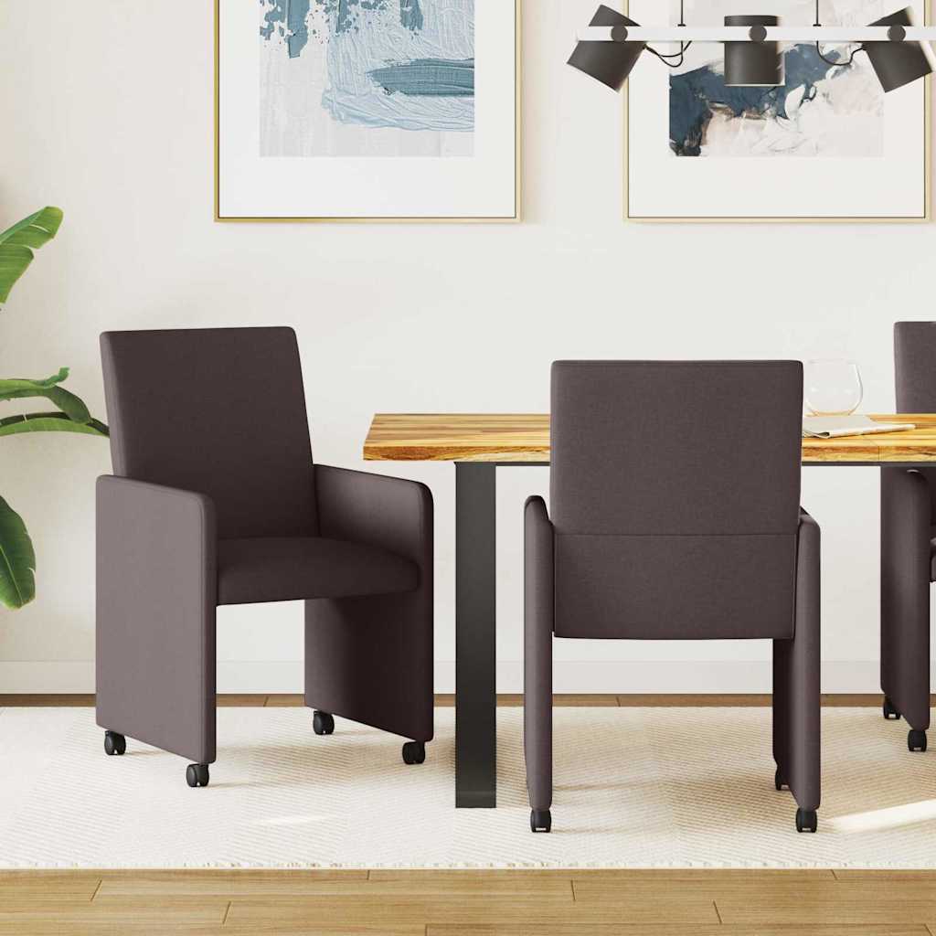 Spisebordsstole med hjul 2 stk. Stof Mørk Brun 57 x 66 x 94 cm