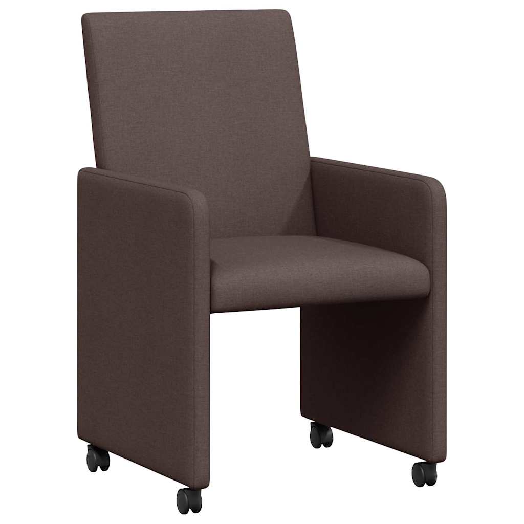 Spisebordsstole med hjul 2 stk. Stof Mørk Brun 57 x 66 x 94 cm