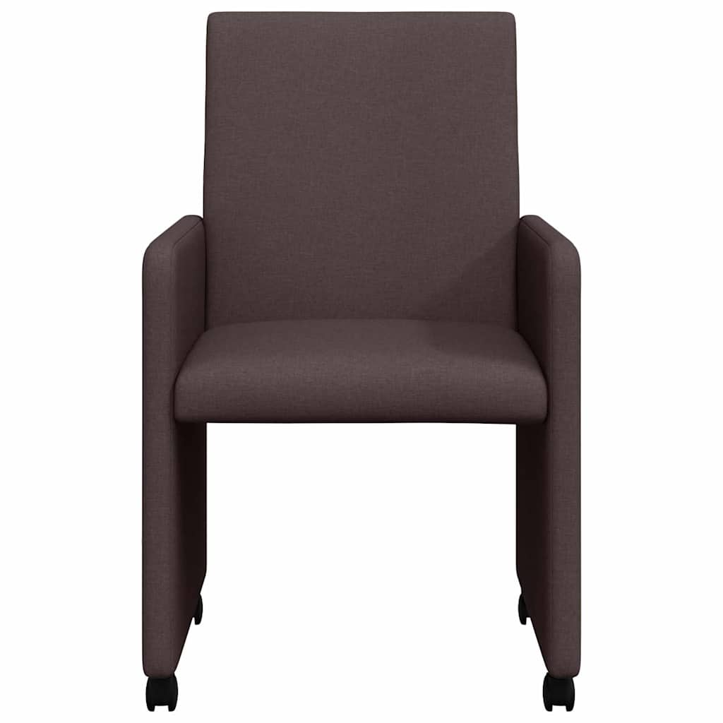 Spisebordsstole med hjul 2 stk. Stof Mørk Brun 57 x 66 x 94 cm