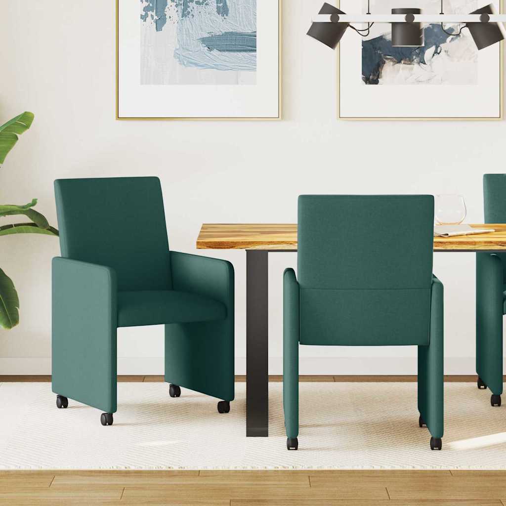 Spisebordsstole med hjul 2 stk. Stof Mørkegrøn 57 x 66 x 94 cm