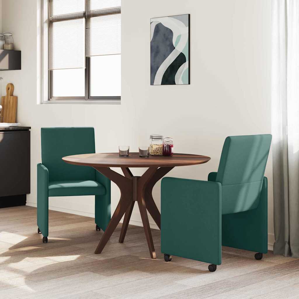 Spisebordsstole med hjul 2 stk. Stof Mørkegrøn 57 x 66 x 94 cm