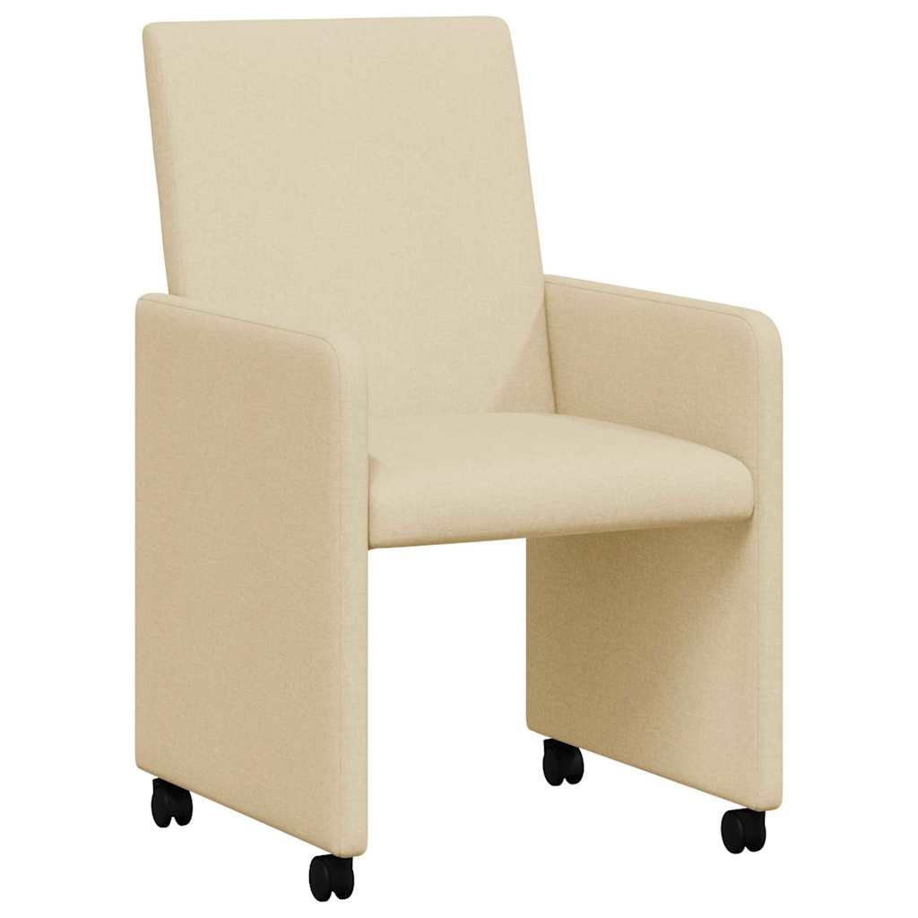 Spisebordsstole med hjul 2 stk. Stof Creme 57 x 66 x 94 cm