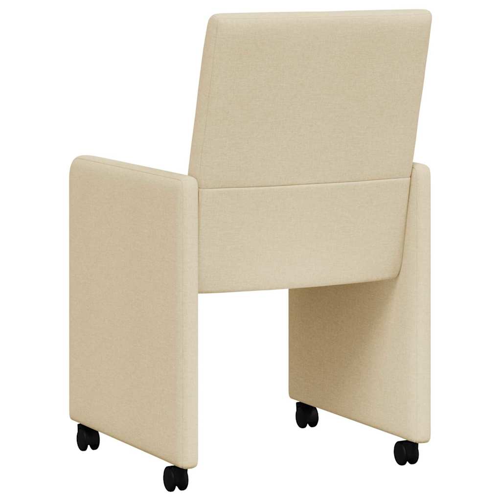 Spisebordsstole med hjul 2 stk. Stof Creme 57 x 66 x 94 cm