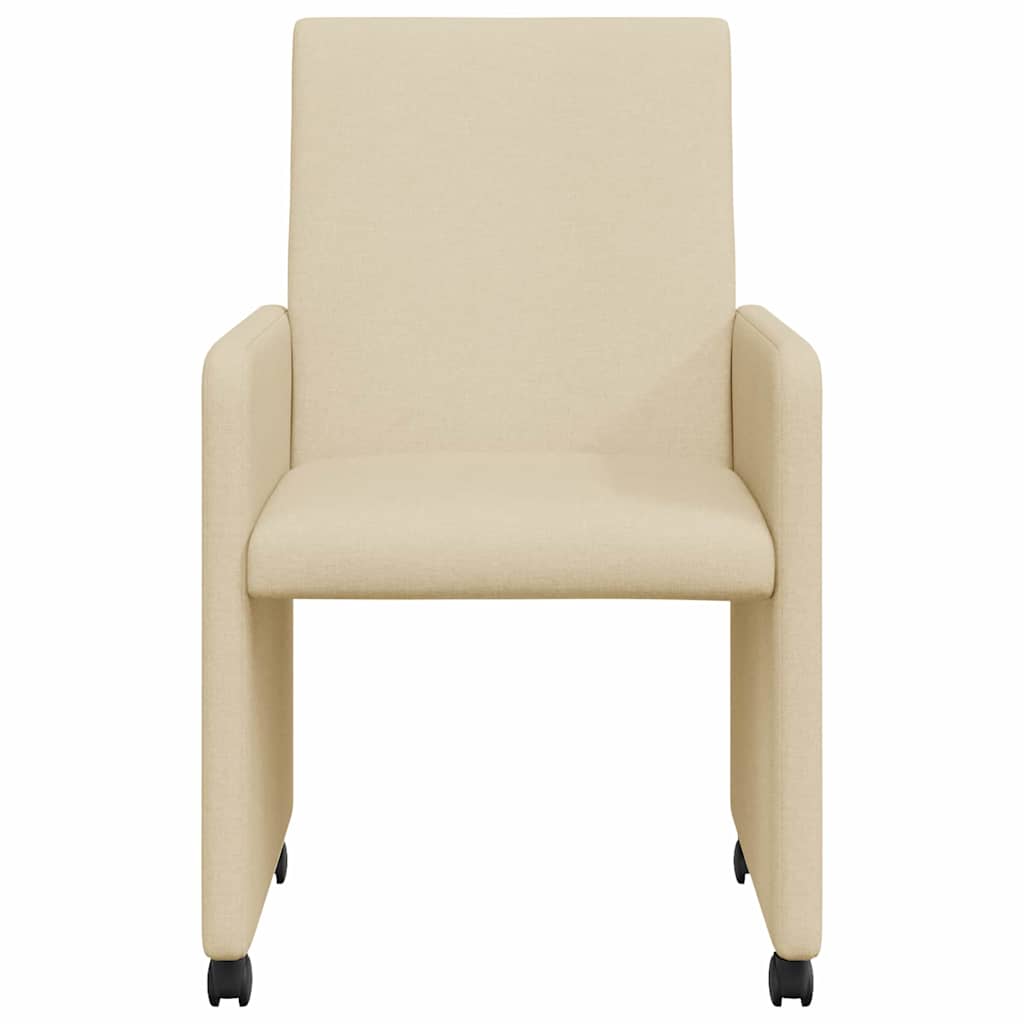 Spisebordsstole med hjul 2 stk. Stof Creme 57 x 66 x 94 cm