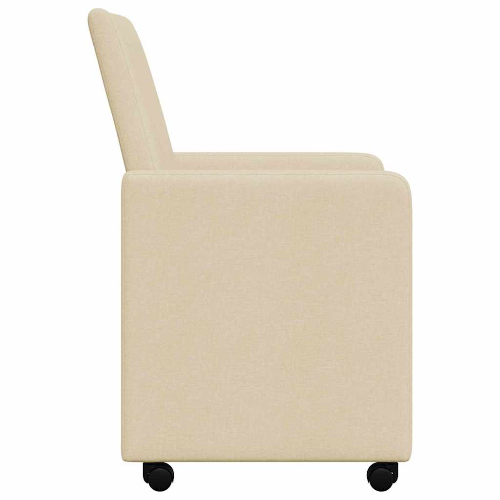 Spisebordsstole med hjul 2 stk. Stof Creme 57 x 66 x 94 cm