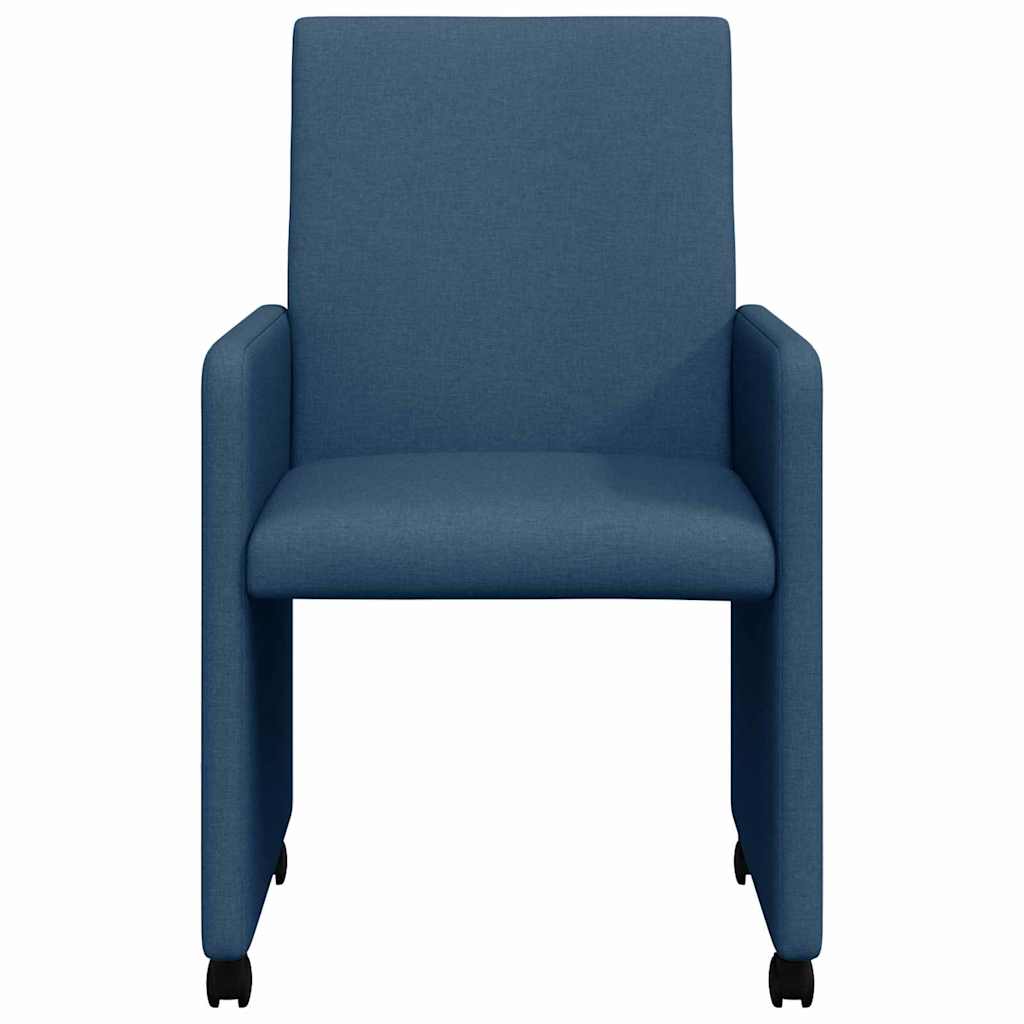 Spisebordsstole med hjul 2 stk. Stof Blå 57 x 66 x 94 cm