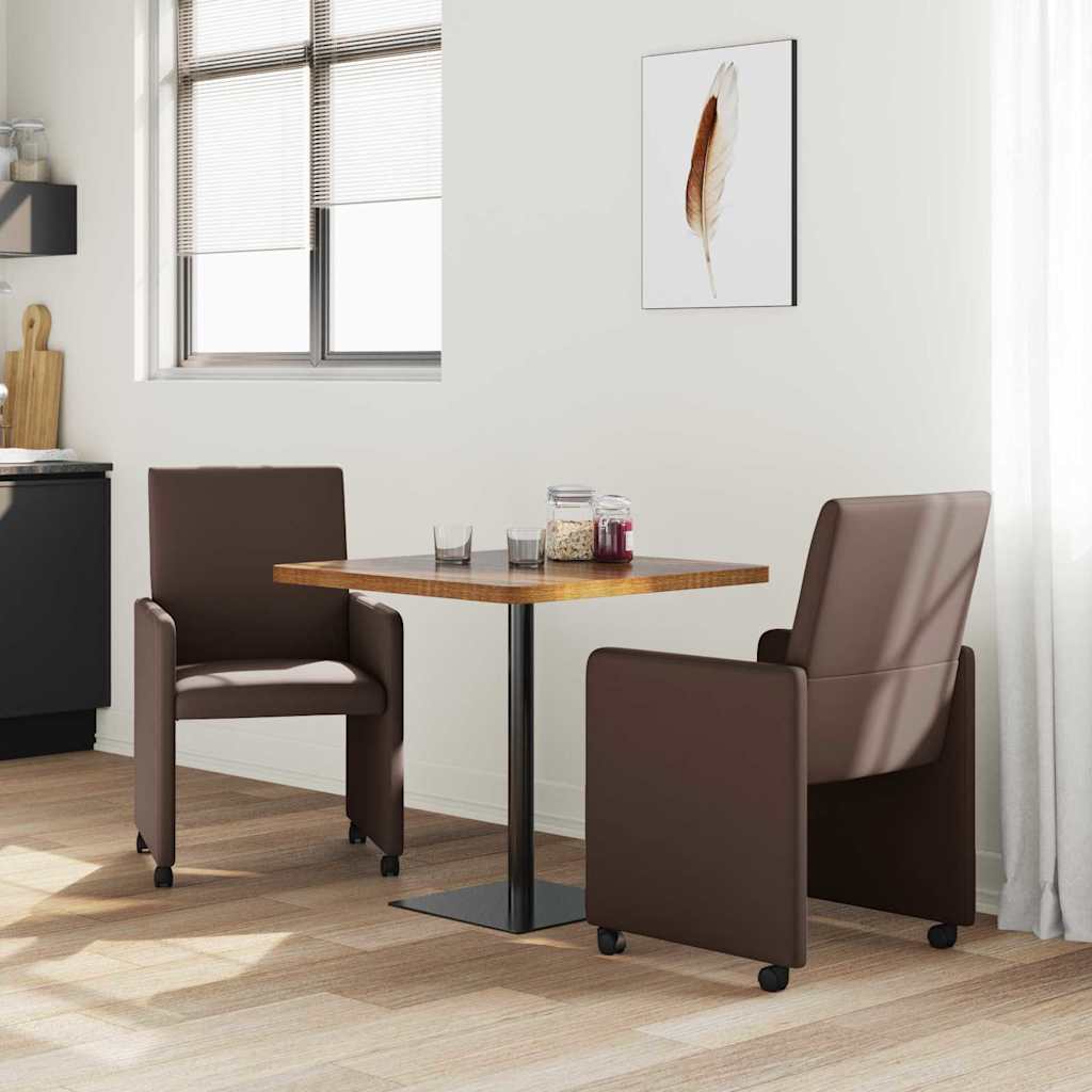 Spisebordsstole med hjul 2 stk. Kunstlæder Brun 57 x 66 x 94 cm