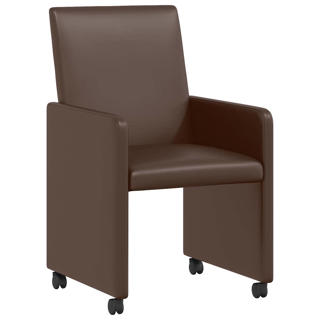 Spisebordsstole med hjul 2 stk. Kunstlæder Brun 57 x 66 x 94 cm