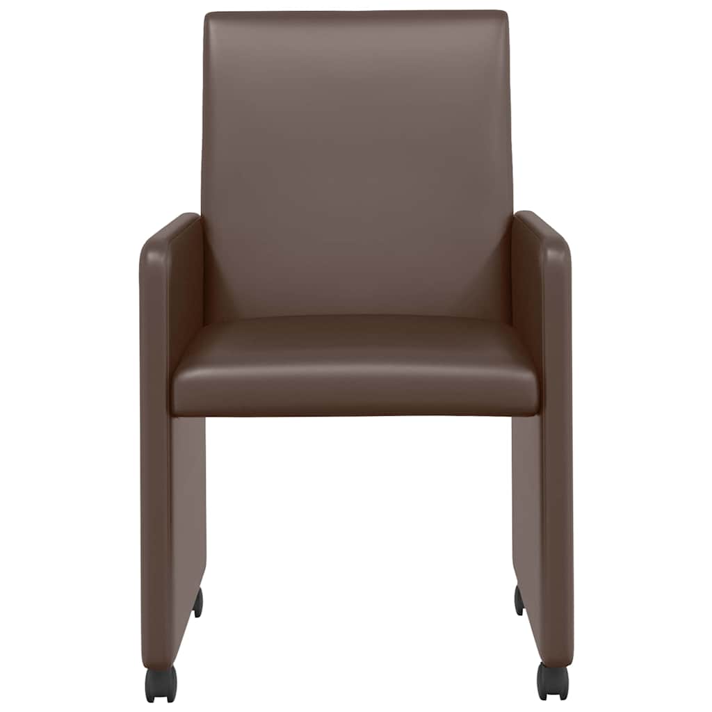 Spisebordsstole med hjul 2 stk. Kunstlæder Brun 57 x 66 x 94 cm