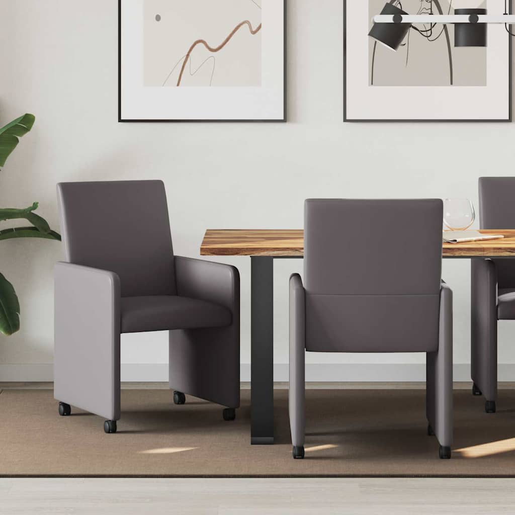 Spisebordsstole med hjul 2 stk. Kunstlæder Grå 57 x 66 x 94 cm