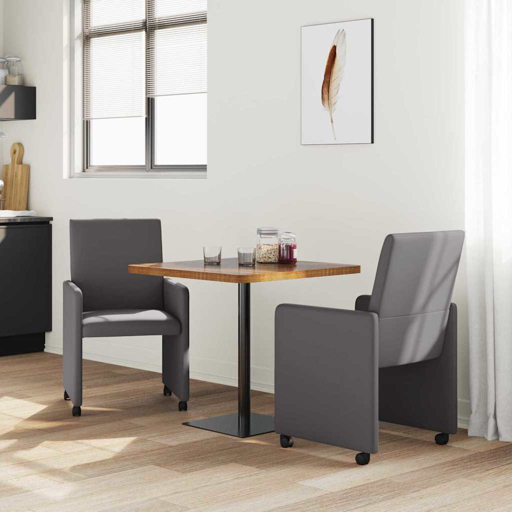 Spisebordsstole med hjul 2 stk. Kunstlæder Grå 57 x 66 x 94 cm