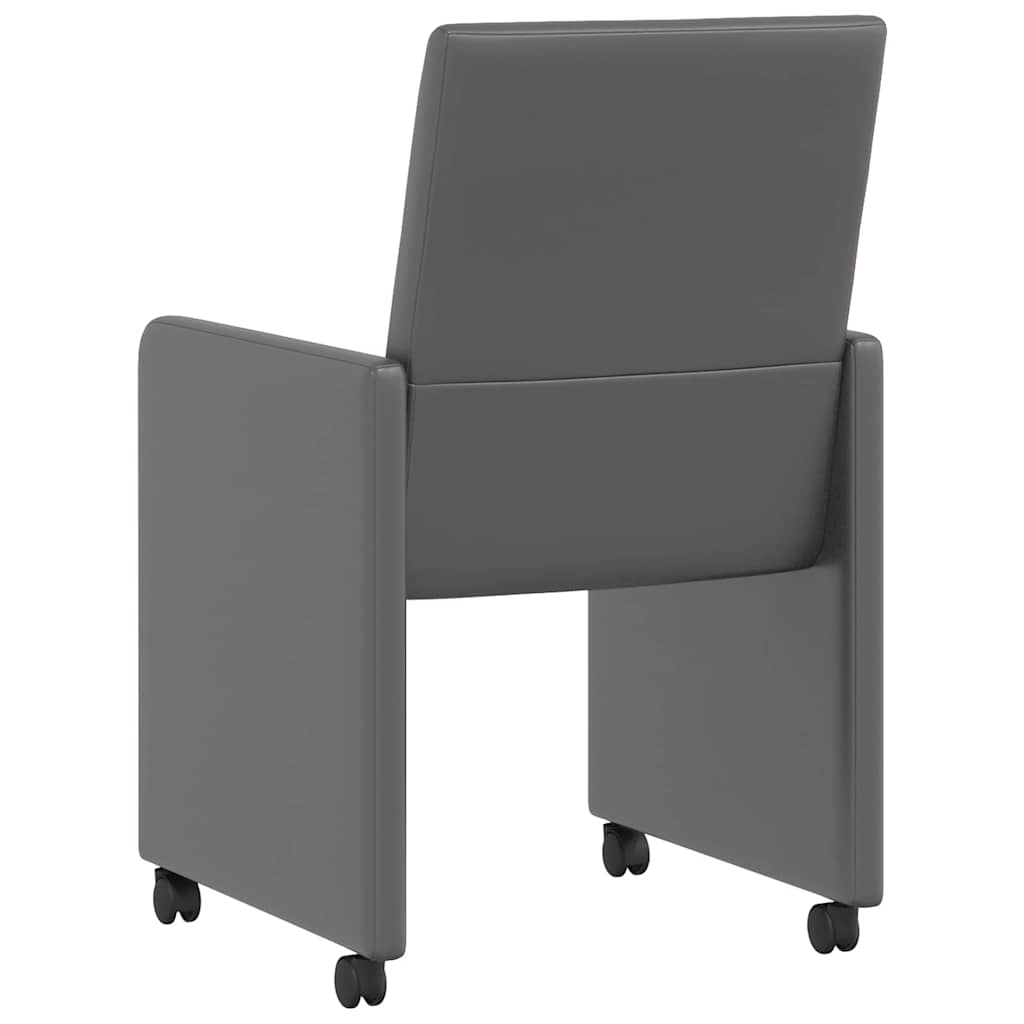 Spisebordsstole med hjul 2 stk. Kunstlæder Grå 57 x 66 x 94 cm
