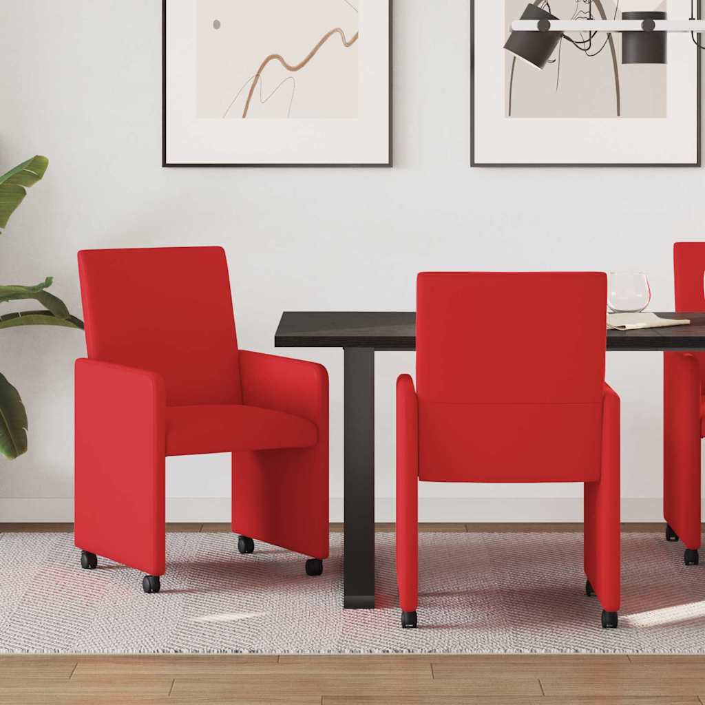 Spisebordsstole med hjul 2 stk. Kunstlæder Rød 57 x 66 x 94 cm