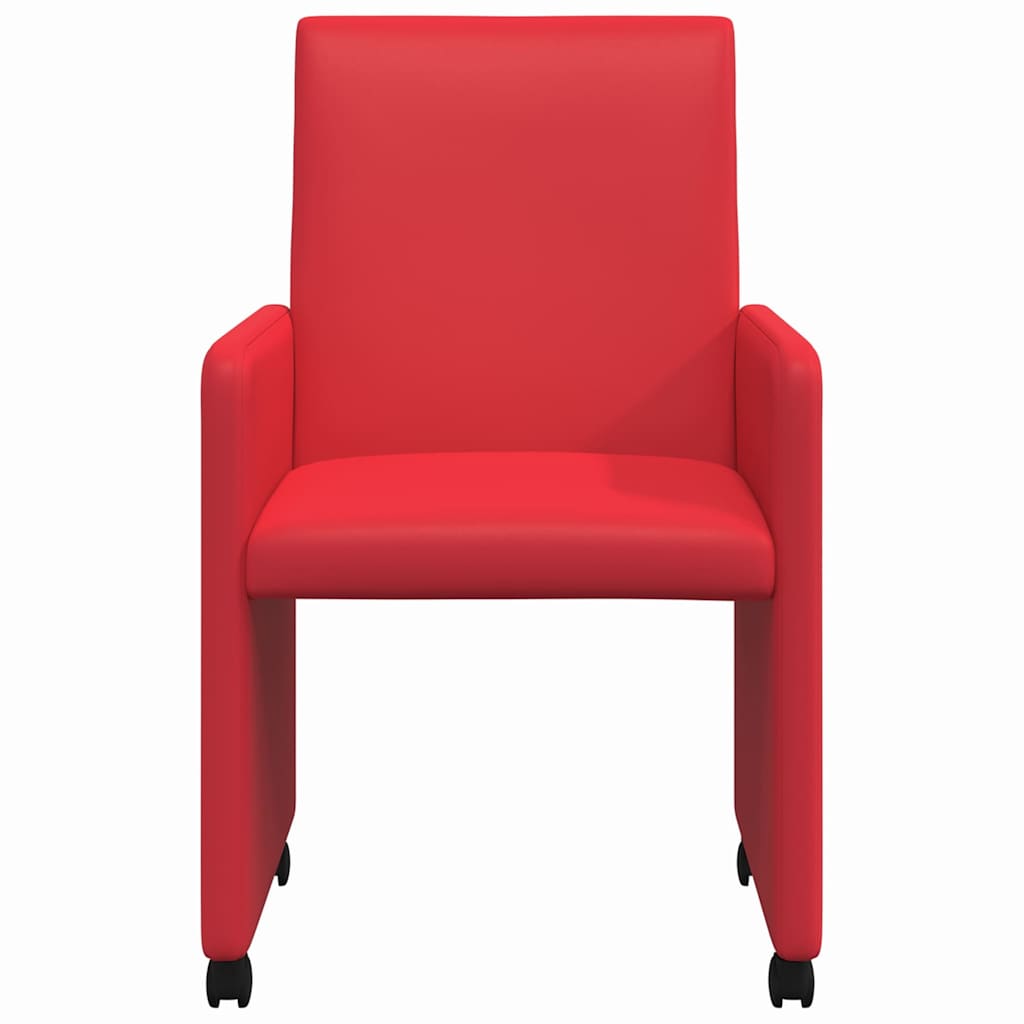 Spisebordsstole med hjul 2 stk. Kunstlæder Rød 57 x 66 x 94 cm