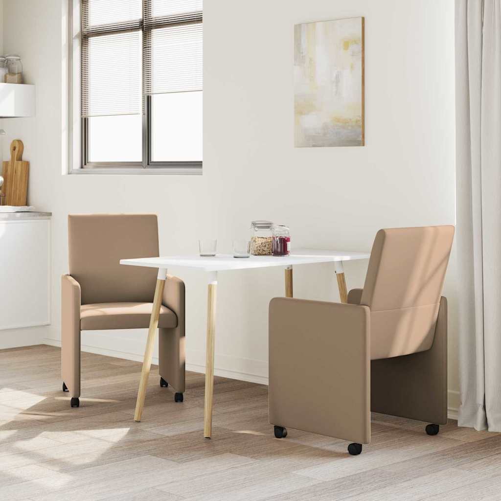 Spisebordsstole med hjul 2 stk. Kunstlæder Cappuccino
