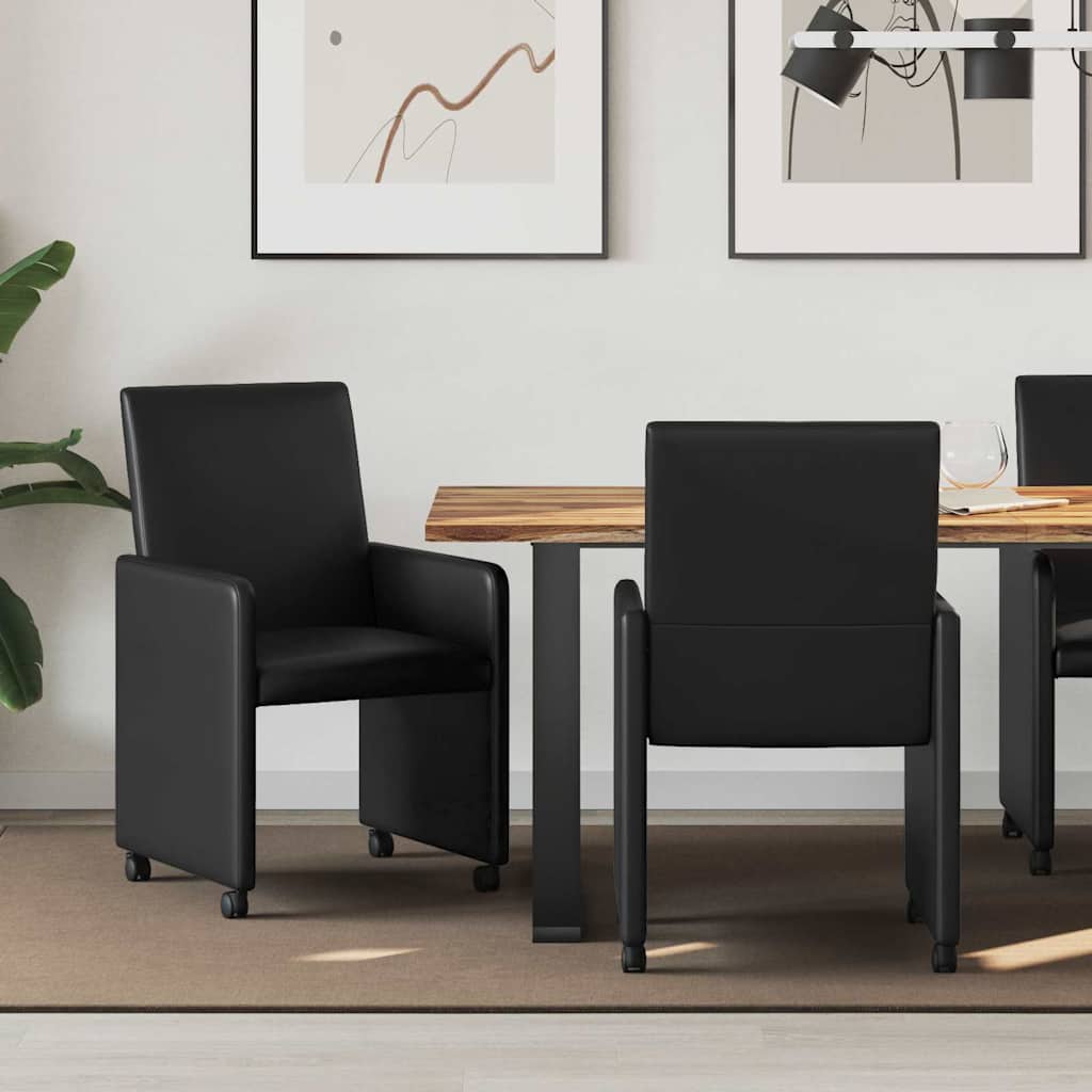 Spisebordsstole med hjul 2 stk. Kunstlæder Sort 57 x 66 x 94 cm