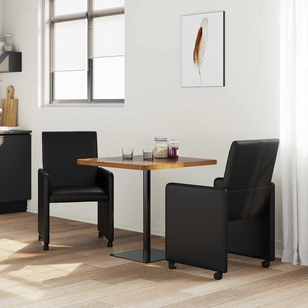 Spisebordsstole med hjul 2 stk. Kunstlæder Sort 57 x 66 x 94 cm