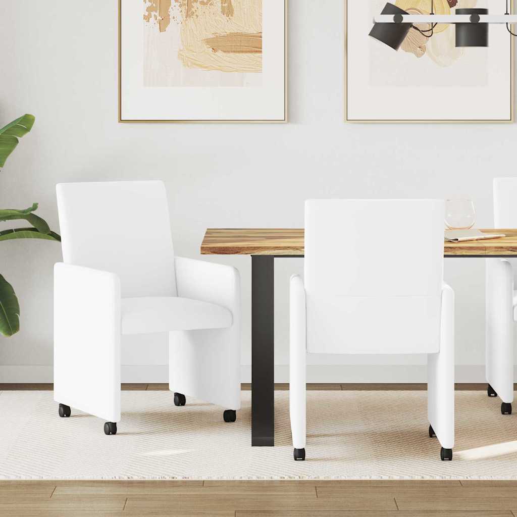 Spisebordsstole med hjul 2 stk. Kunstlæder Hvid 57 x 66 x 94 cm