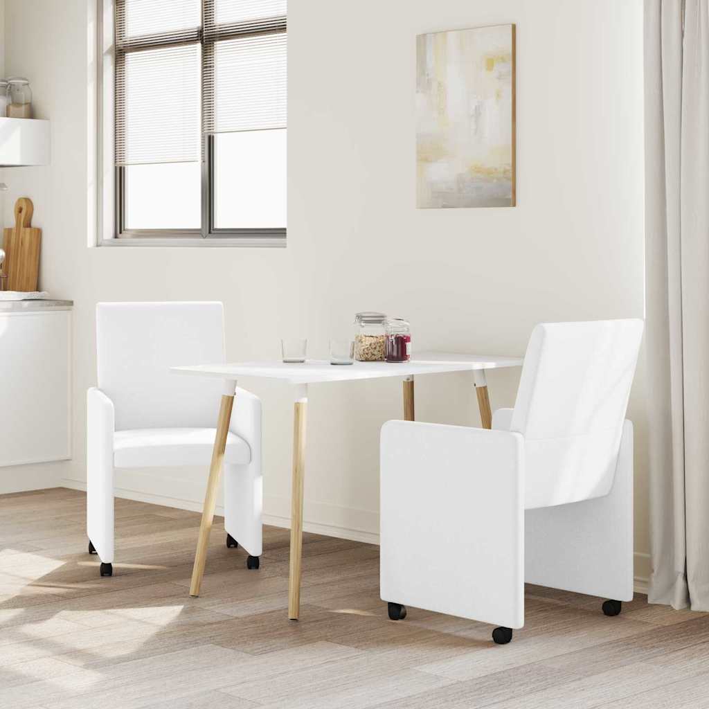 Spisebordsstole med hjul 2 stk. Kunstlæder Hvid 57 x 66 x 94 cm