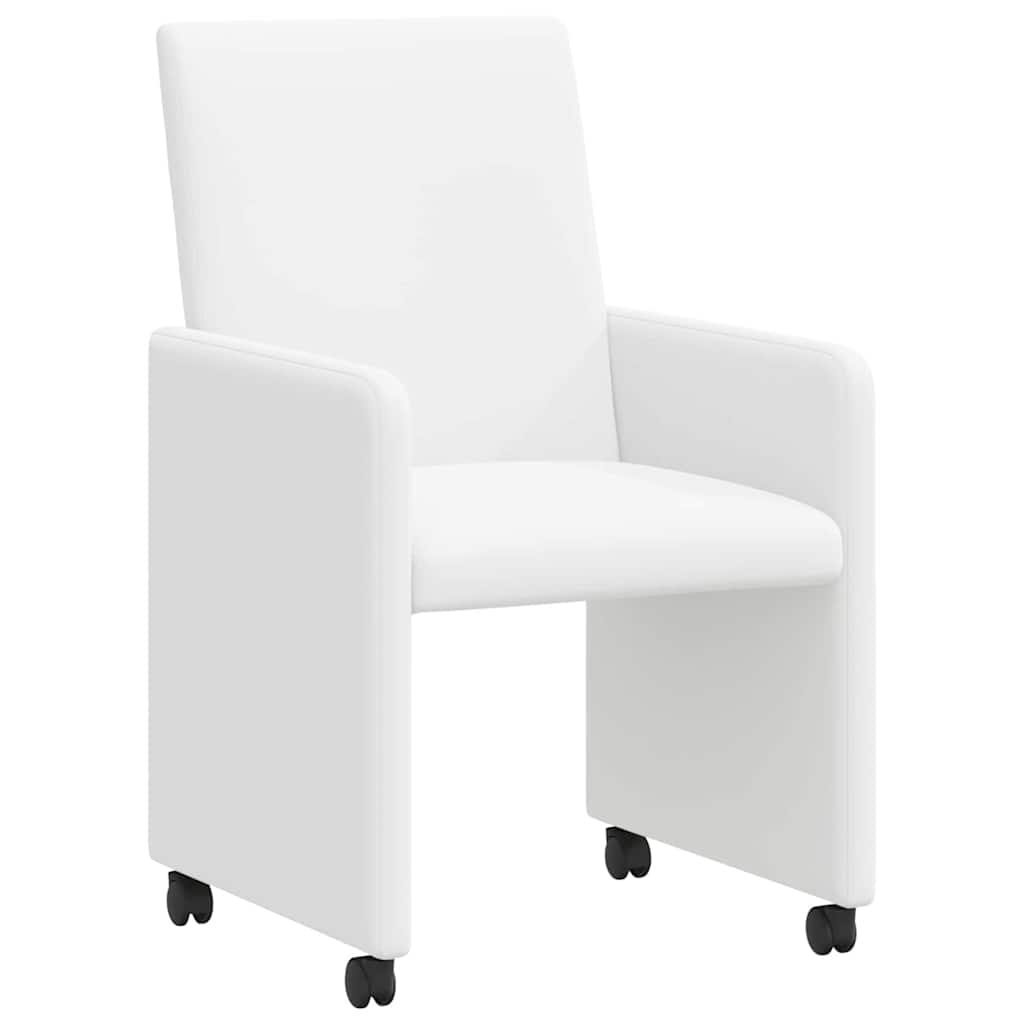 Spisebordsstole med hjul 2 stk. Kunstlæder Hvid 57 x 66 x 94 cm