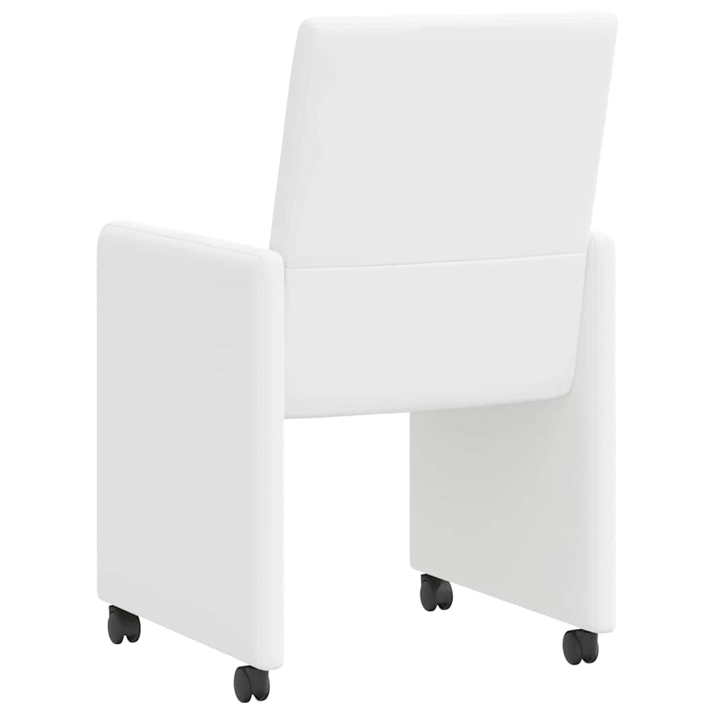 Spisebordsstole med hjul 2 stk. Kunstlæder Hvid 57 x 66 x 94 cm