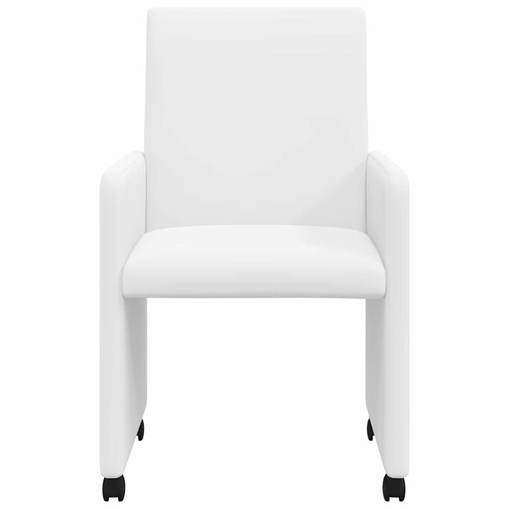 Spisebordsstole med hjul 2 stk. Kunstlæder Hvid 57 x 66 x 94 cm
