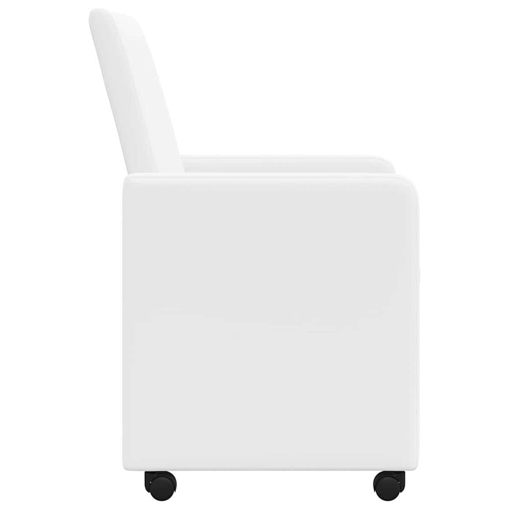 Spisebordsstole med hjul 2 stk. Kunstlæder Hvid 57 x 66 x 94 cm