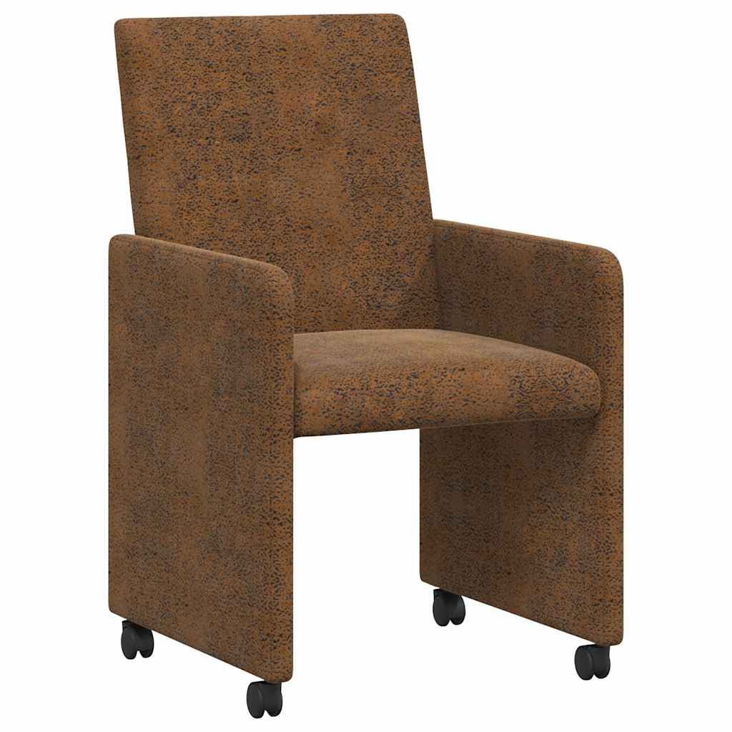 Spisebordsstole med hjul 2 stk. Faux suede læder Brun