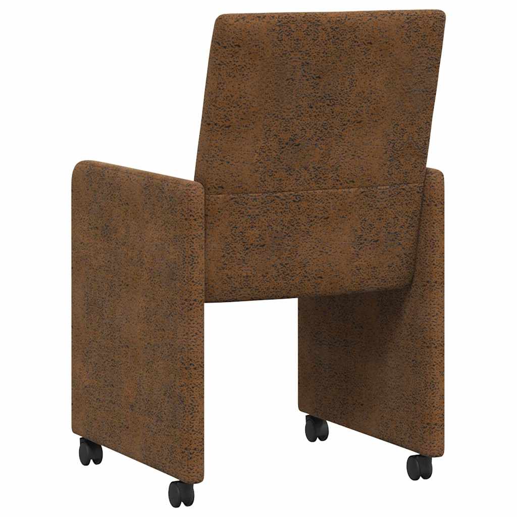 Spisebordsstole med hjul 2 stk. Faux suede læder Brun