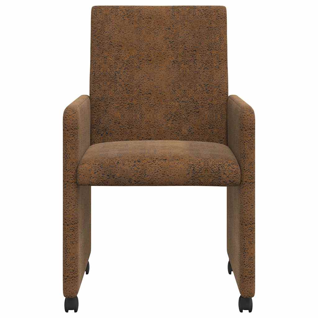 Spisebordsstole med hjul 2 stk. Faux suede læder Brun